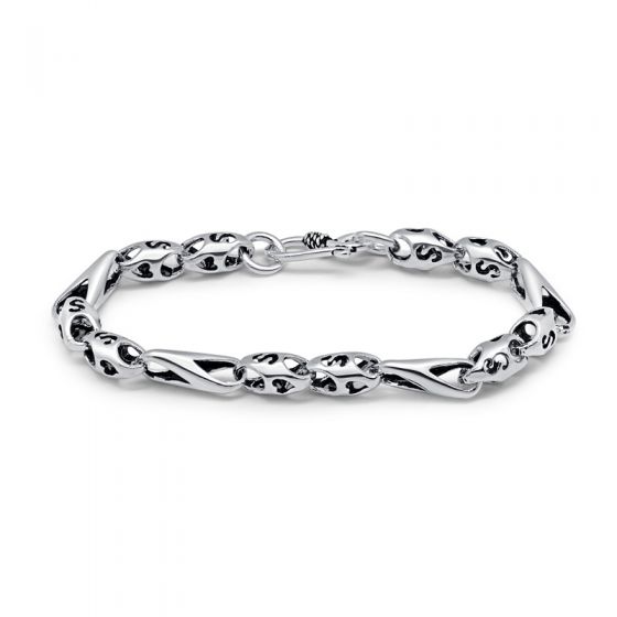Retro Splicing Hollow Out 925 Solid Sterling Silver Men's Bracelet