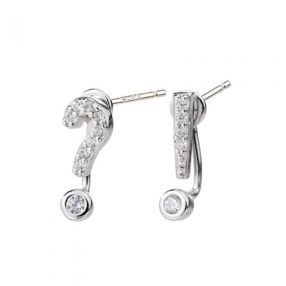 Holiday CZ Question Mark Exclamation Point 925 Sterling Silver Dangling Earrings