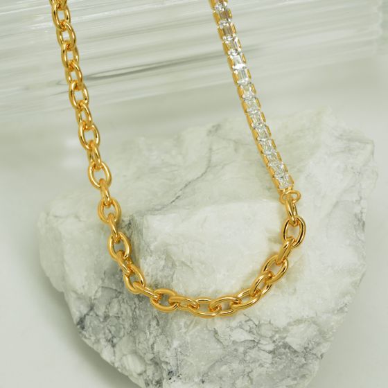 Collar de cadena apilable de plata de ley 925 con cadena CZ de montaje de moda