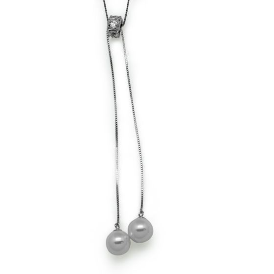 Collar de cadena con suéter de perlas y concha de plata esterlina redonda de circonio 925 (51cm)
