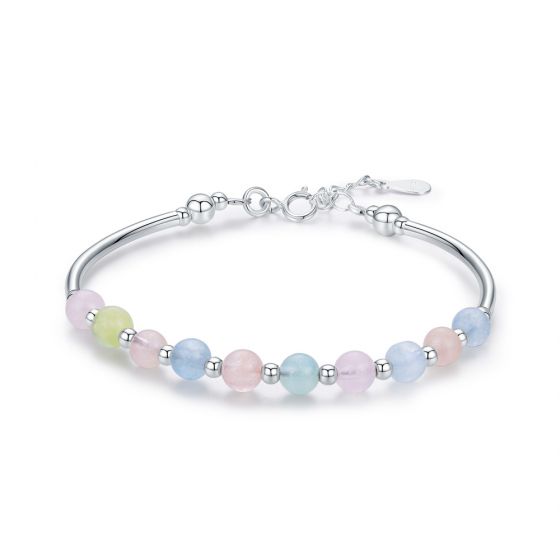 Fashion Natural Colorful Beryl Beads 925 Sterling Silver Bracelet