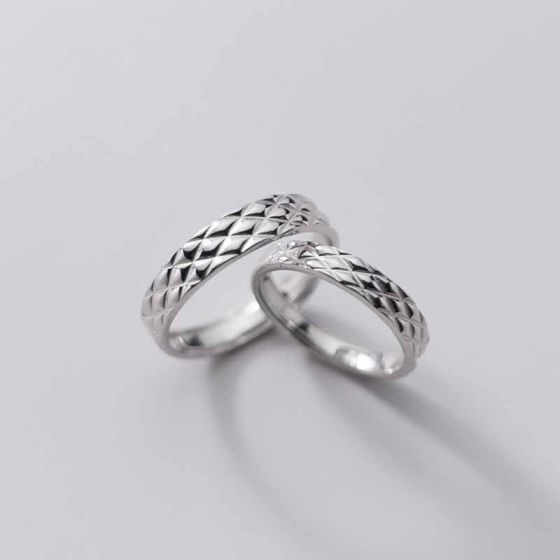 Simple Rhombic Pattern 1314 925 Sterling Silver Adjustable Promise Rings(A Pair)