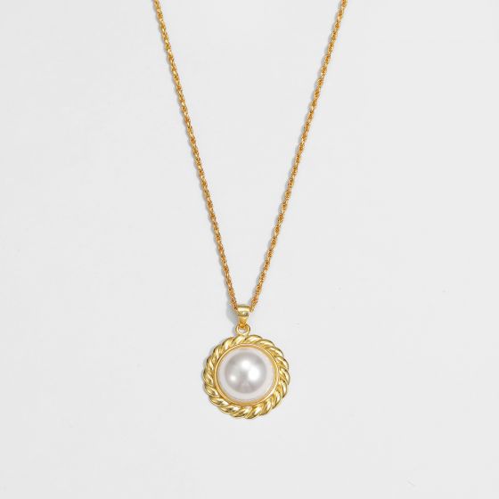Collar de plata de ley 925 con perlas de concha de dama