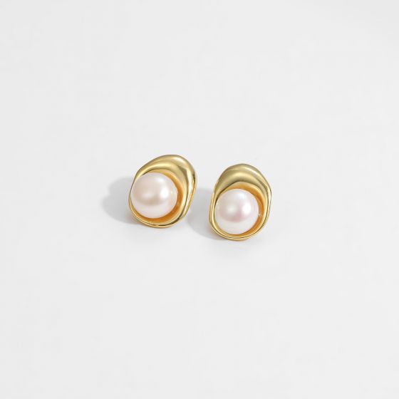 Boucles d'oreilles rondes en argent sterling 925 avec perle naturelle pour fille