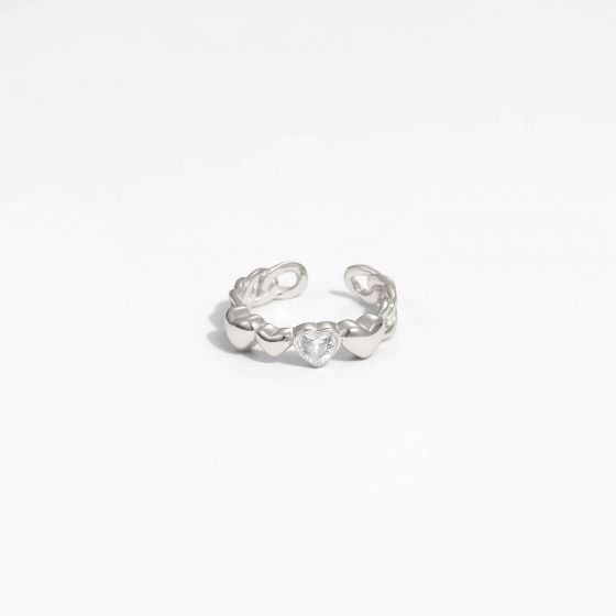 Friend's Heart in Heart CZ 925 Sterling Silver Adjustable Ring
