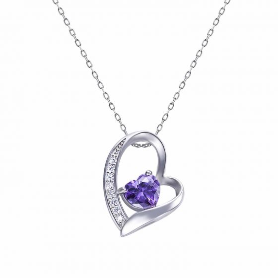 White/Purple Heart Love 925 Sterling Silver Pendant Women