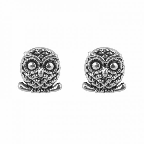 Vintage Owl Animal Solid 925 Sterling Silver Studs Earrings