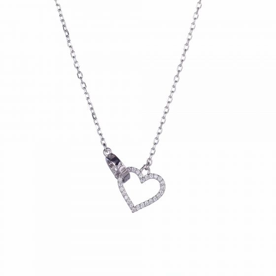Promise CZ Hollow Heart Circle Linked 925 Sterling Silver Necklace
