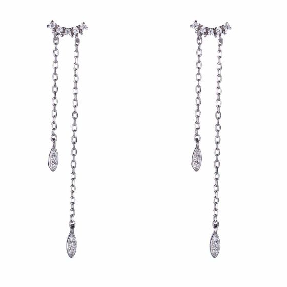 Elegant CZ Waterdrop Tassels 925 Sterling Silver Dangling Earrings