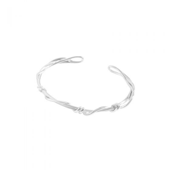 Simple Oval Twist Knot Hinged 925 Sterling Silver Open Bangle