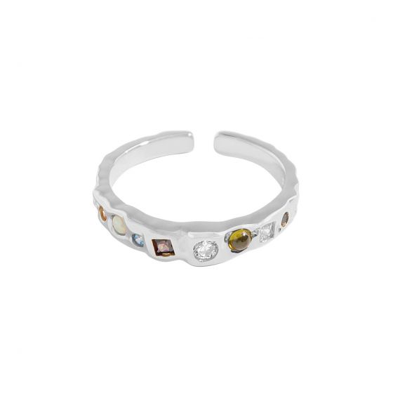 Colorful Geomrtry Round Square CZ Gemstone 925 Sterling Silver Open Ring