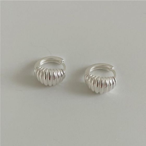 Geometry Irregular Textured Circle-In-Circle 925 Sterling Silver Hoop Earrings