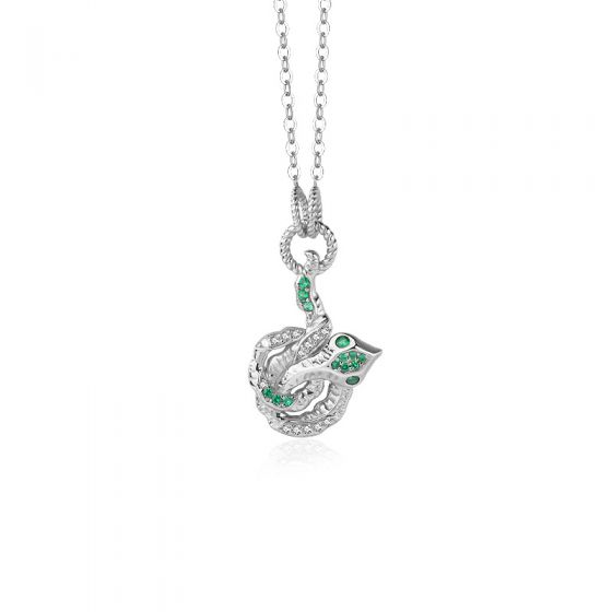 New CZ Curved Snake Animal 925 Sterling Silver Necklace