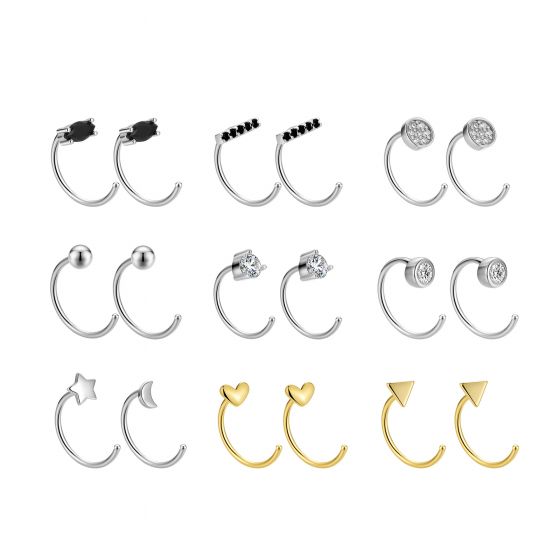 Mini Oval Round CZ Star Heart Rectangle 925 Sterling Silver Hoop Hook Earrings