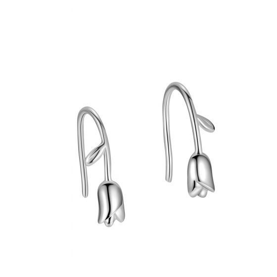 Women Tulip Flower 999 Sterling Silver French Hook Earrings