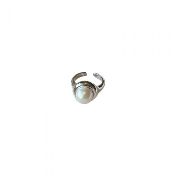 Simple Round Natural Pearl 925 Sterling Silver Adjustable Ring
