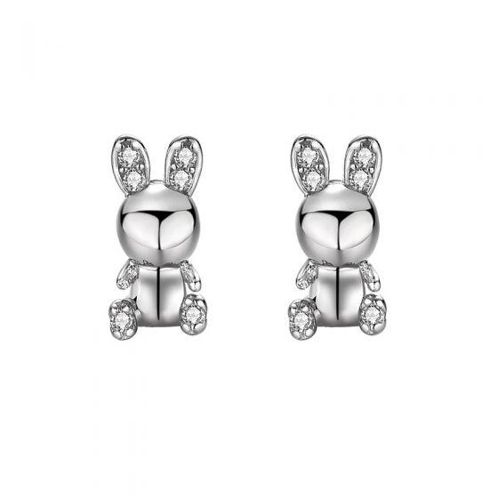Cute Animal CZ Bunny Rabbit 925 Sterling Silver Stud Earrings