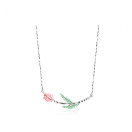 Women Beautiful Tulip Flower 925 Sterling Silver Necklace