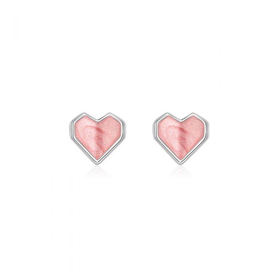 Girl Women Shining Heart 925 Sterling Silver Stud Earrings