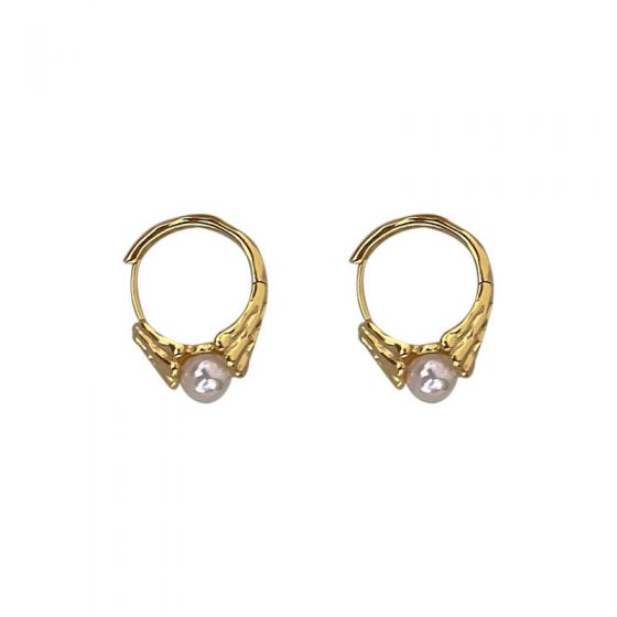 Casual Round Shell Pearls 925 Sterling Silver Hoop Earrings