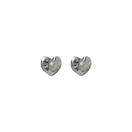 Hot Irregular Heart Round Shell Pearls 925 Sterling Silver Stud Earrings