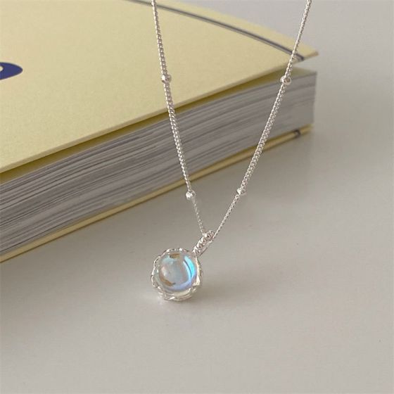 Honey Moon Round Natural Moonstone 925 Sterling Silver Necklace