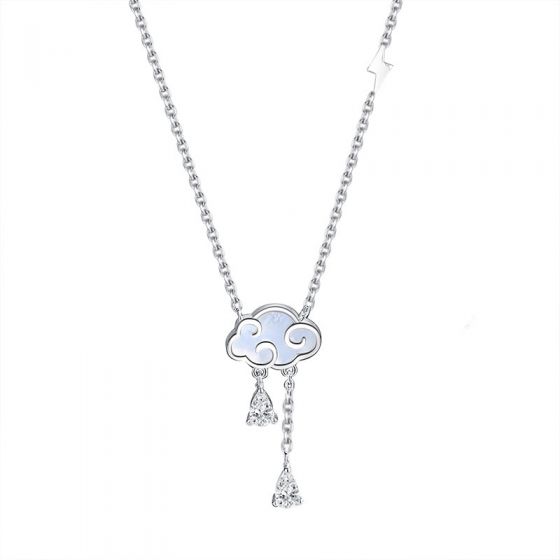 Office White Shell Cloud Rain Lighting 925 Sterling Silver Necklace/Stud Earrings