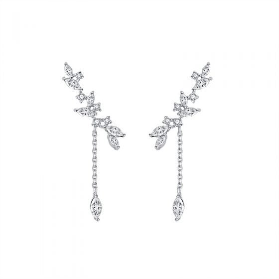 Elegant CZ Flowers Tassels 925 Sterling Silver Climbing Earrings