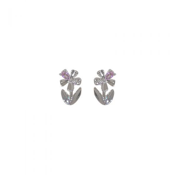 Friend's Pink CZ Flowers 925 Sterling Silver Stud Earrings