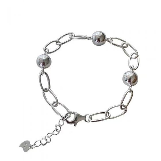 Casual Curb Chain Beads 925 Sterling Silver Bracelet