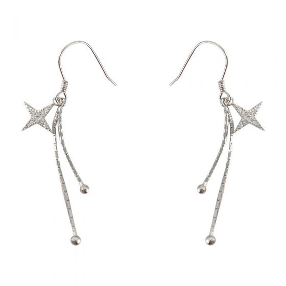 Women Shining CZ Quadrangle Tassles 925 Sterling Silver Dangling Earrings