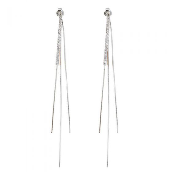 Elegant CZ Lines Tassels 925 Sterling Silver Dangling Earrings