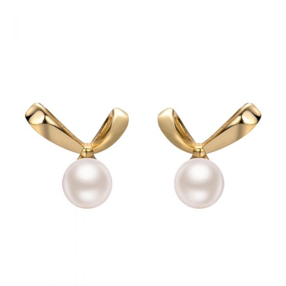 Casual Bow-knot Shell Pearls 999 Sterling Silver Stud Earrings