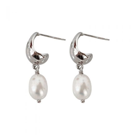 Office Oval Shell Pearls C Shape 925 Sterling Silver Dangling Earrings