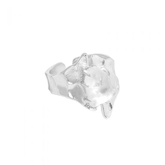 Modern Irregular White Crystal Wide 925 Sterling Silver Adjustable Ring