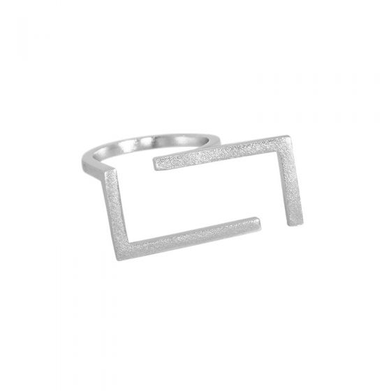 Classic Hollow Geometry Rectangle 925 Sterling Silver Adjustable Ring