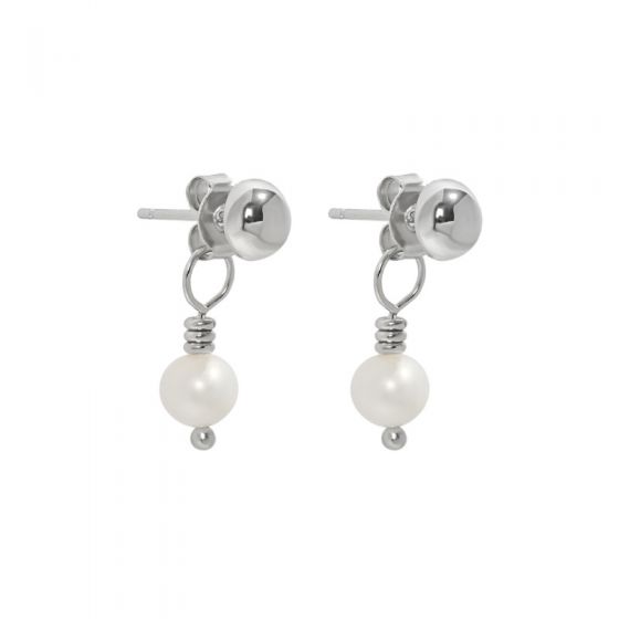 Simple Office Round Natural Pearls 925 Sterling Silver Stud Earrings