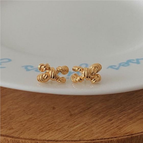 Party Twisted Knots Bow-Knot 925 Sterling Silver Stud Earrings