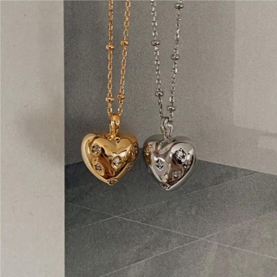 Casual CZ Heart Gift 925 Sterling Silver Necklace