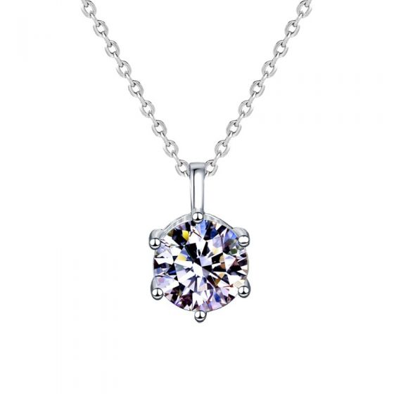 Women Six Claw Moissanite CZ 925 Sterling Silver Necklace