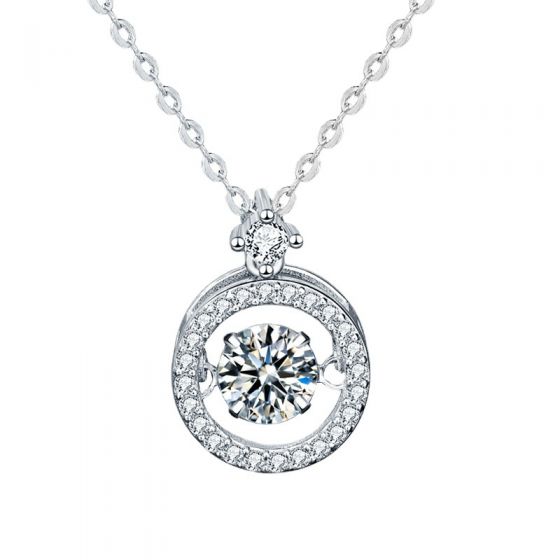 Fashion Dancing Moissanite CZ Round 925 Sterling Silver Necklace