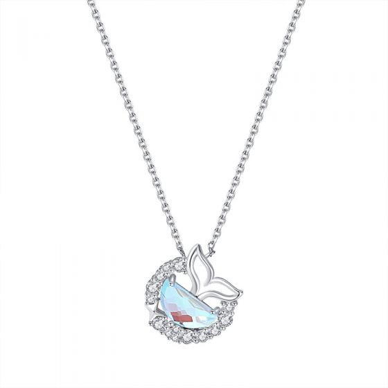 New Blue CZ Mermaid Tail 925 Sterling Silver Necklace