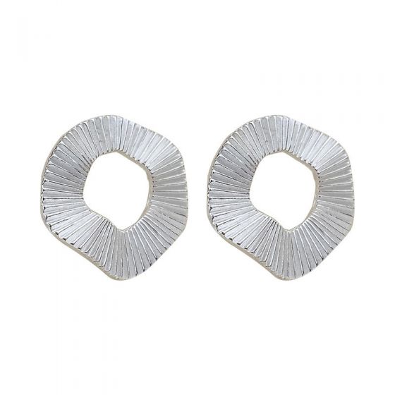 Modern Irregular Wave Circle 925 Sterling Silver Stud Earrings