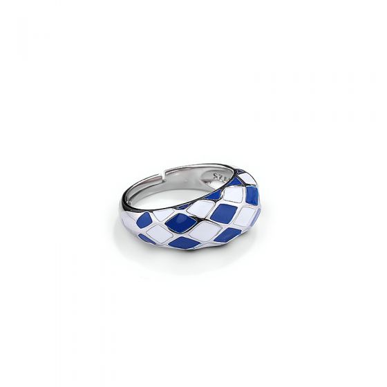 Geometry Chessboard 925 Sterling Silver Adjustable Ring