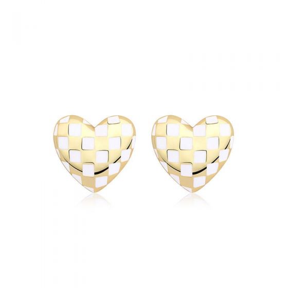 Girl Chessboard Heart 925 Sterling Silver Stud Earrings