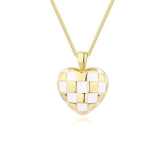 Women Chessboard Heart 925 Sterling Silver Necklace