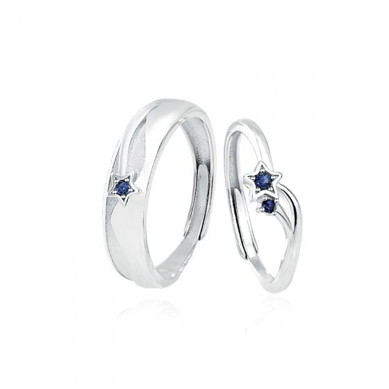 Simple Blue CZ Star 925 Sterling Silver Adjustable Promise Ring