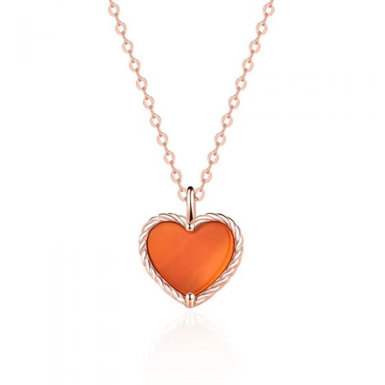 Promise Red Natural Agate Heart 925 Sterling Silver Necklace