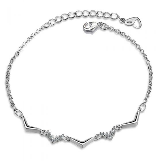 Girl CZ V Shape Wave 925 Sterling Silver Bracelet