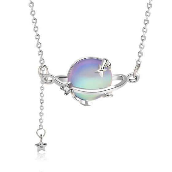 Sale Natural Moonstone Planet Star 925 Sterling Silver Necklace